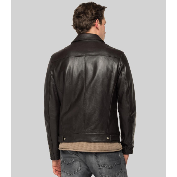 Replay Men's Biker Leather Jacket Black
