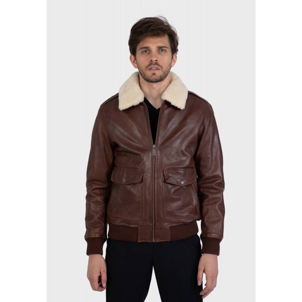 Oakwood Men's Andersen Cognac Aviator Leather-Jacket