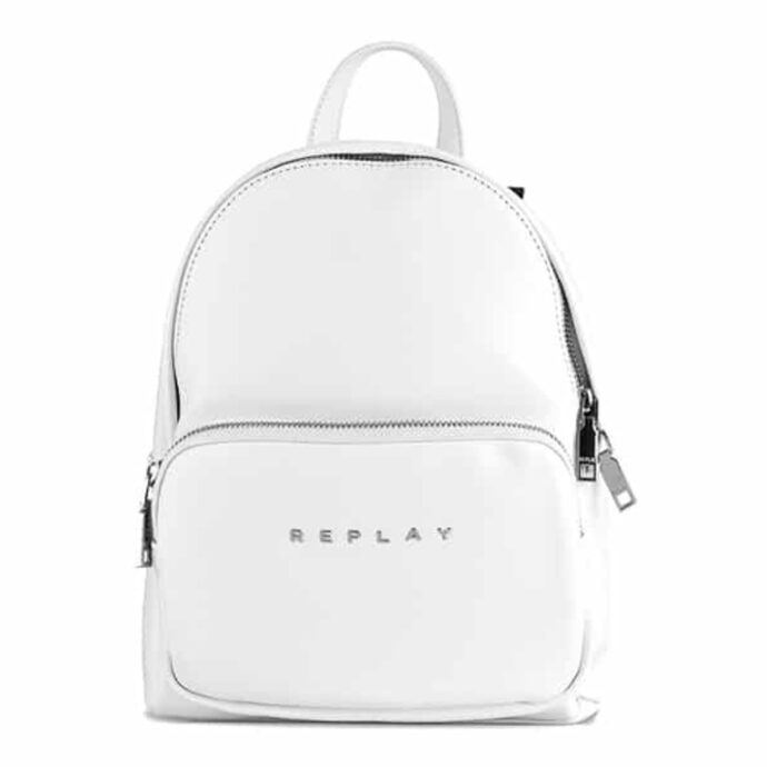 Replay White Solid-Coloured Backpack