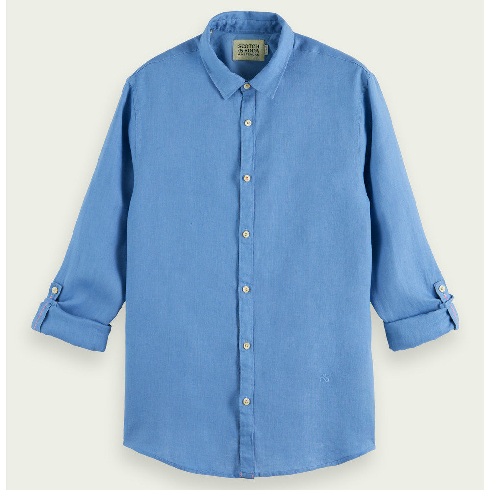 Scotch & Soda Blue Men Regular-fit linen shirt