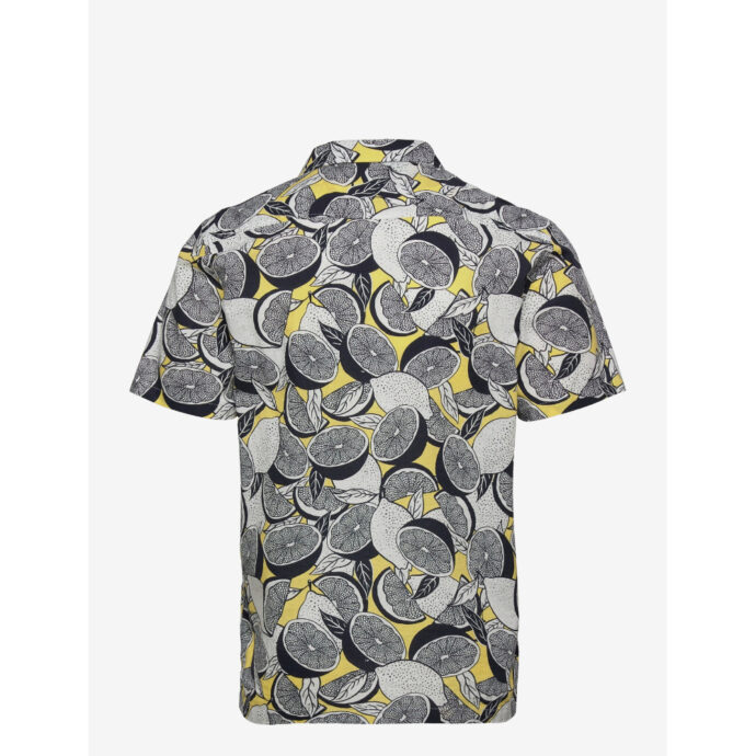 Lindbergh Men's Resort Collar Shirt Yellow Print