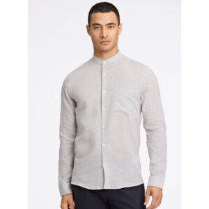 Lindbergh Men's Mandarin LT/Grey Linen-Shirt