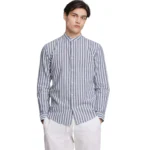Lindbergh Man Mandarin Linen Striped Shirt